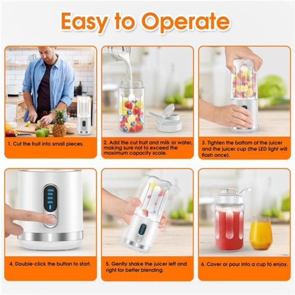 Portable Blender, Personal Blende, USB C Rechargeable, 15.2 Oz, White - Picture 7 of 7